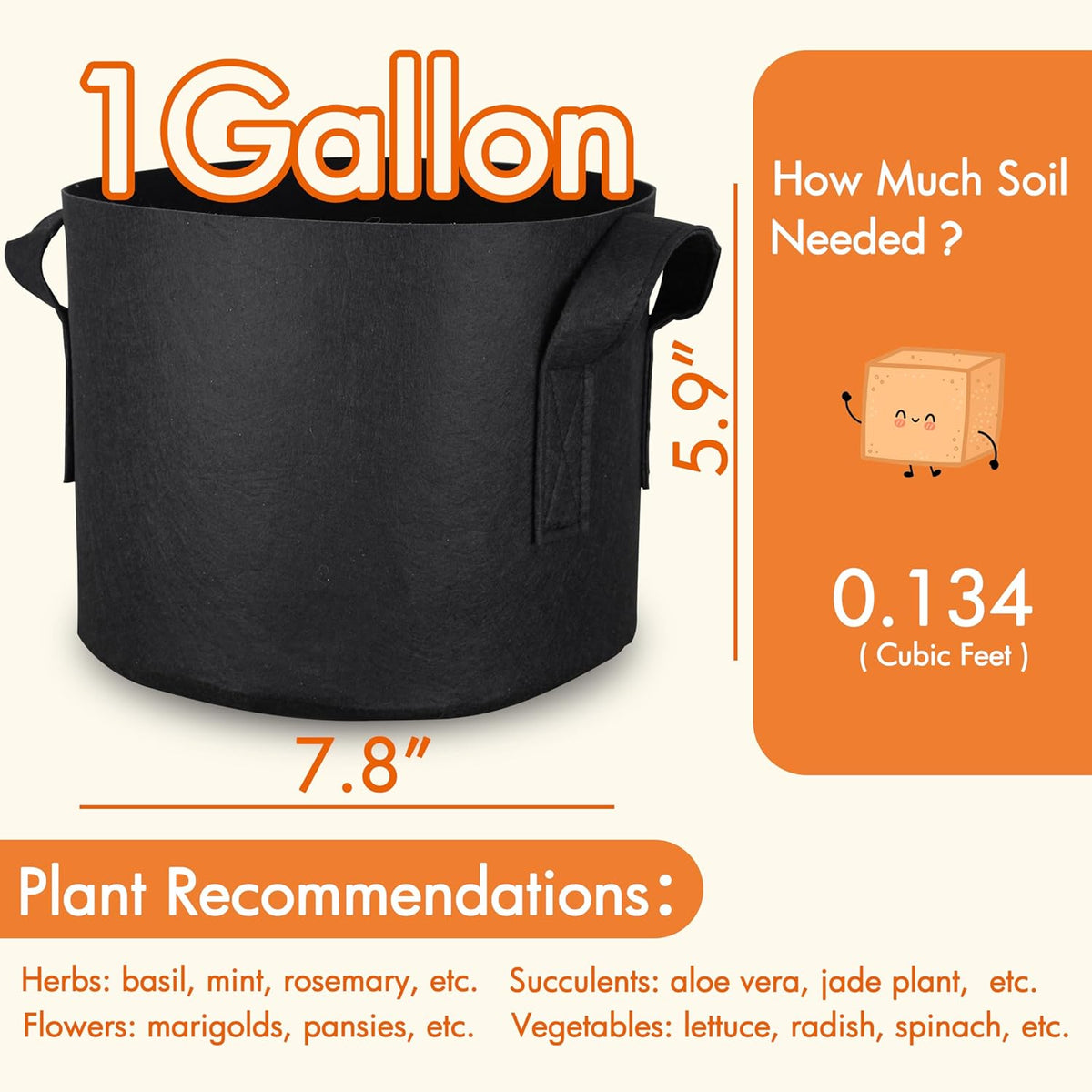 Gardzen 10-Pack 1 Gallon Grow Bags, Aeration Fabric Pots with Handles, Heavy Duty Cloth Pots for