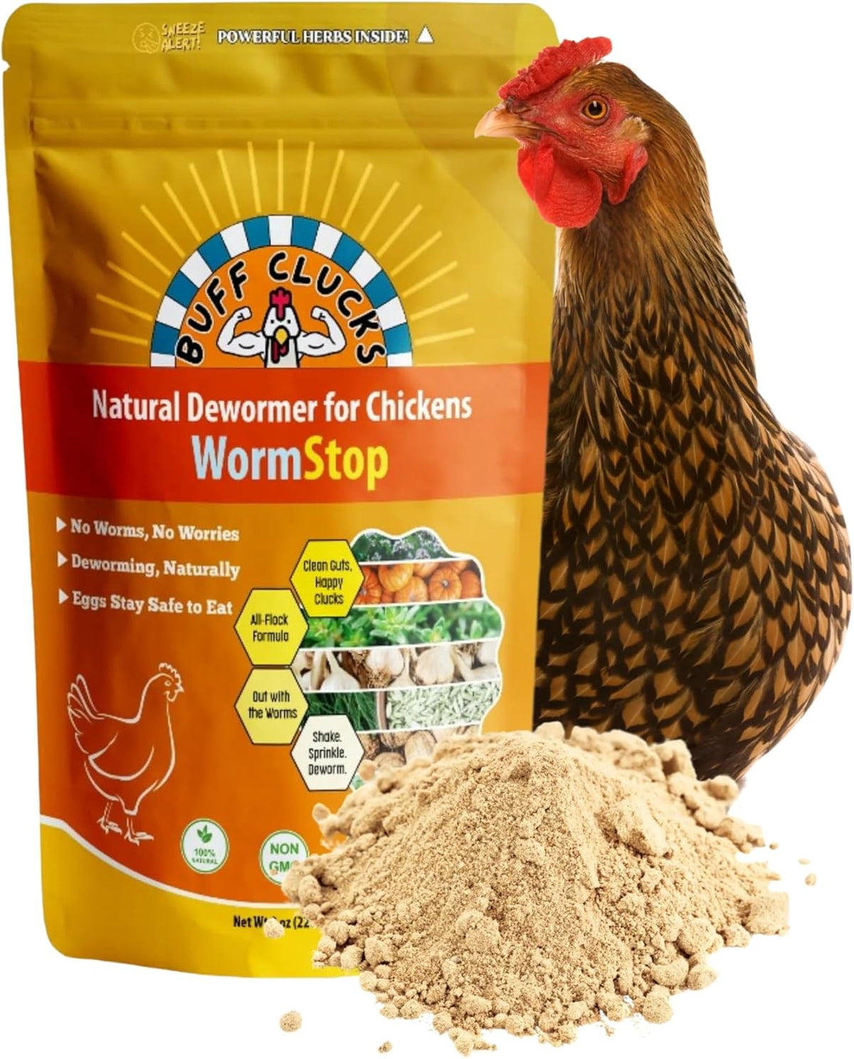 WormStop Natural Chicken Dewormer Powder – All-Natural Herbal Blend for Daily Wellness - Chicken