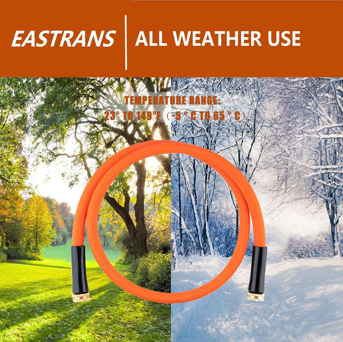 EASTRANS Short Garden Hose 10 ft x 5/8", Heavy Duty Orange Water Hose with 3/4" Solid Brass