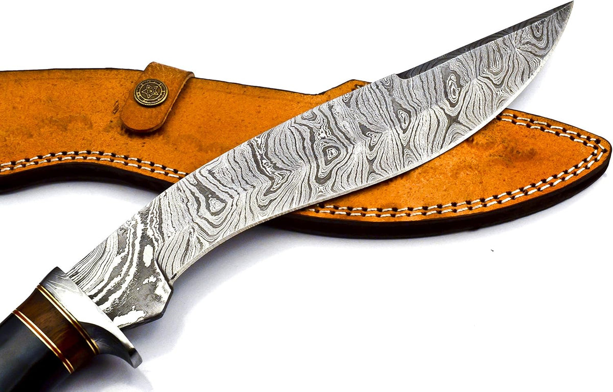 Nooraki - 15-inch | Handmade Damascus Steel Heavy Duty Kukri Knife Sharp Blade, With Leather Sheath