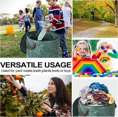 4 Pack 32 Gallons Reusable Yard Waste Bags with Zipper Lid Lawn Leaf Bags Heavy Duty with 4 Handles