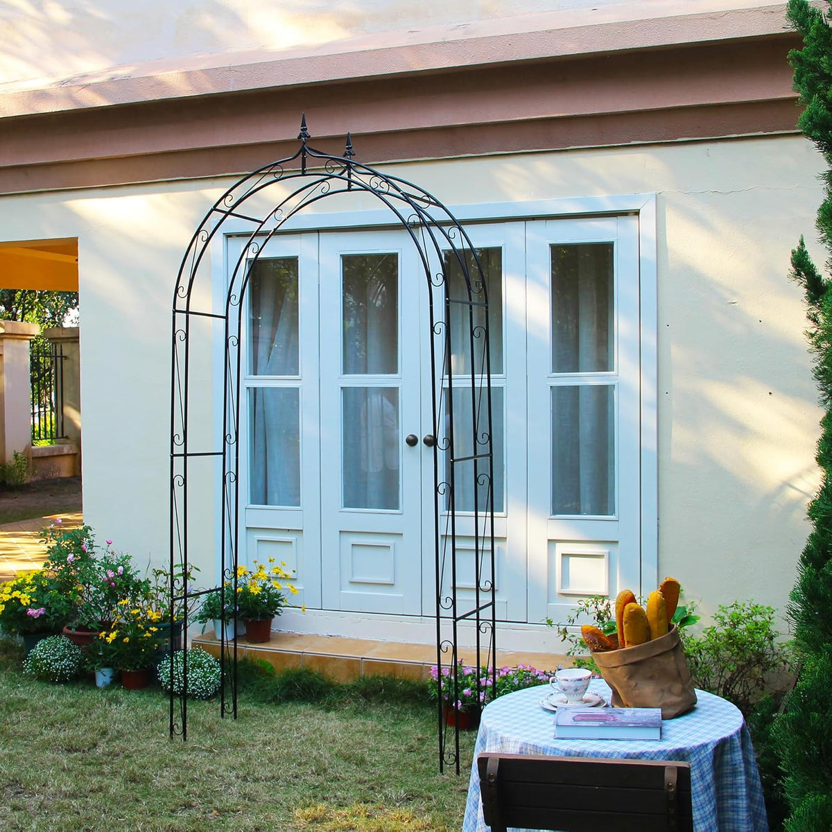 Garden Arbor Arch 98.4" H x 46.5" W, Heavy Duty Iron Archway Decorative Structure Stand Trellis for