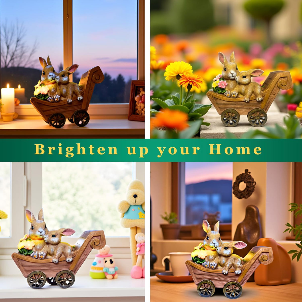 PRETMANNS Solar Rabbit Garden Statue - Mother & Baby Bunny Outdoor Decor with LED Lights for Patio