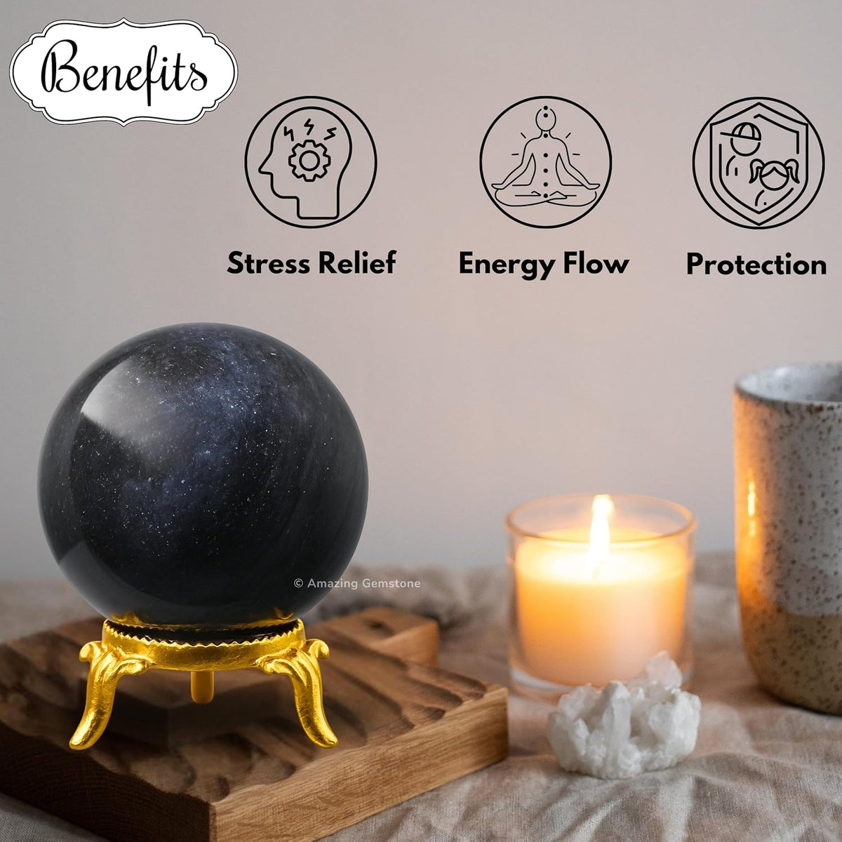 Amazing Gemstone Blue Aventurine Crystal Ball with Stand - 2" Inches Crystal Sphere Meditation