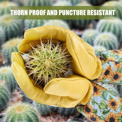 Long Gardening Gloves for Women Thorn Proof,Rose Pruning Cowhide Leather Garden Gloves for Cactus