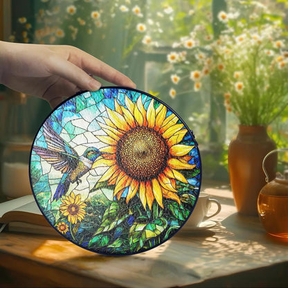 Hummingbird Stained Glass Suncatcher, Sunflower Window Hanging Stained Glass Suncatcher Hummingbird