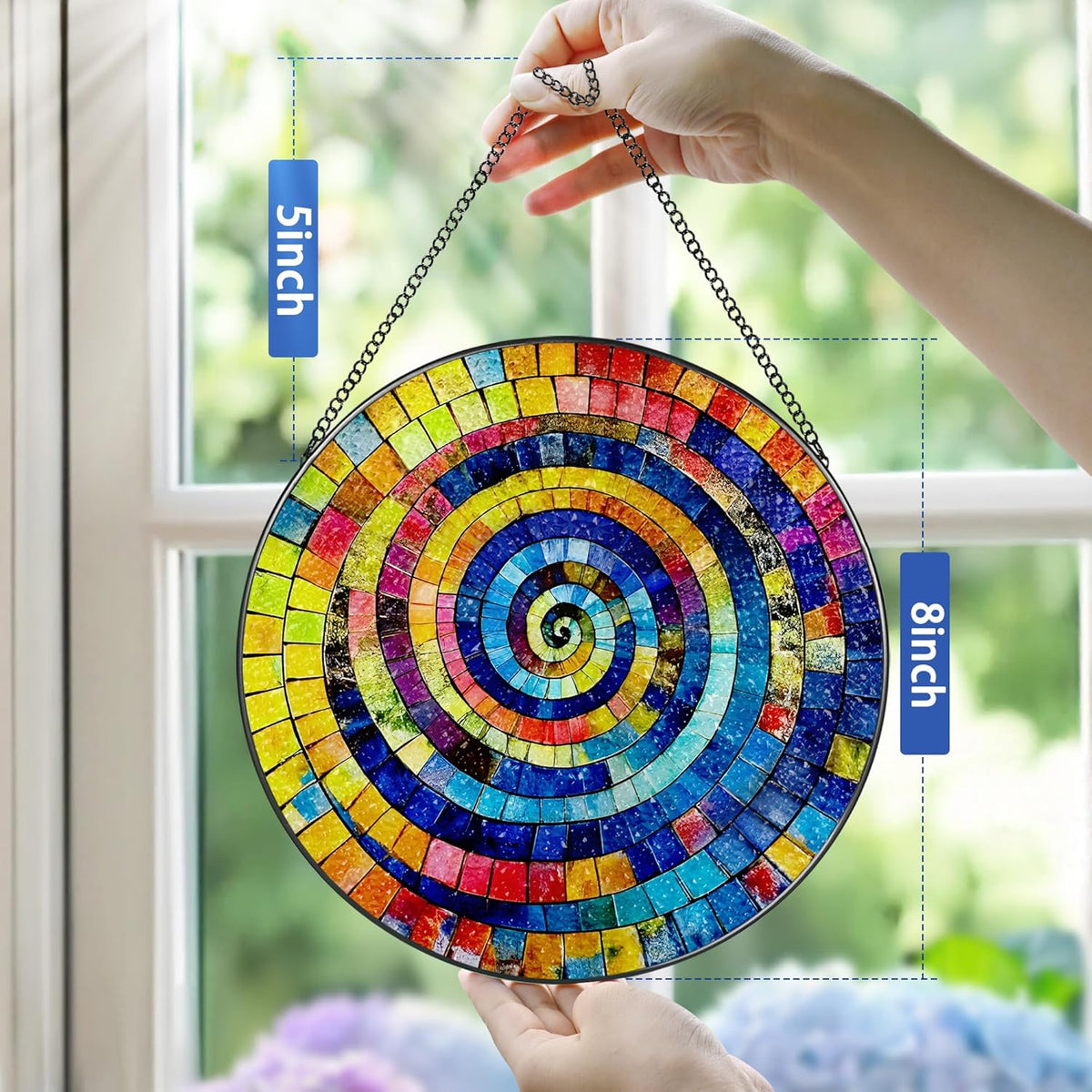 Stained Glass Window Hanging, Pauyadu 8 Inch Rainbow Spiral Stained Glass Suncatcher, Suncatchers