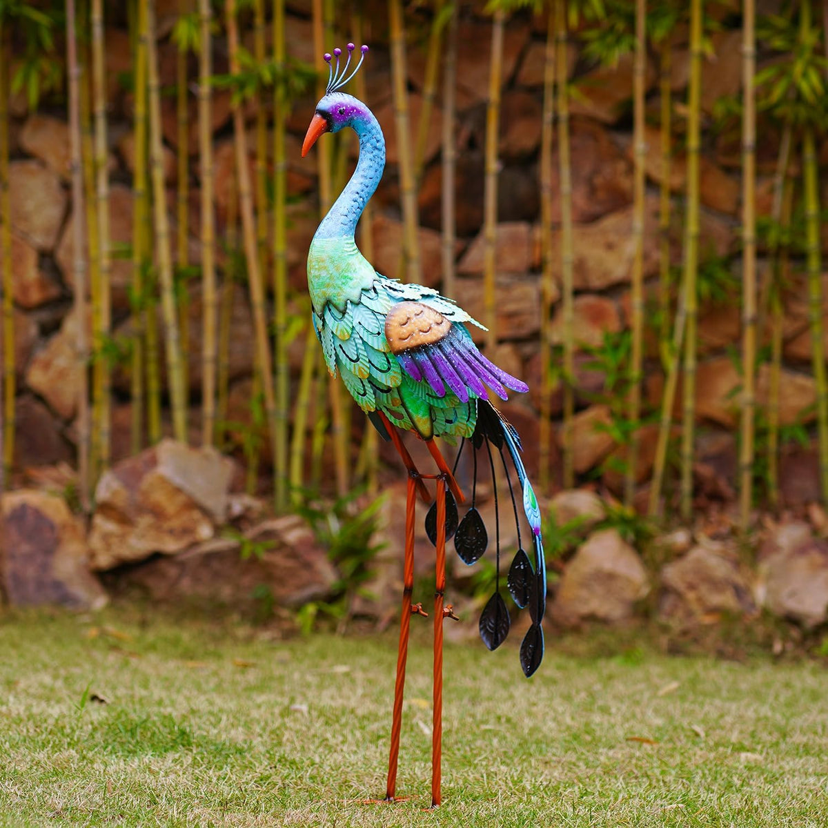 Nacome Metal Peacock Statues for Garden Decor: Outdoor Sculptures Clearance Lawn Ornaments for