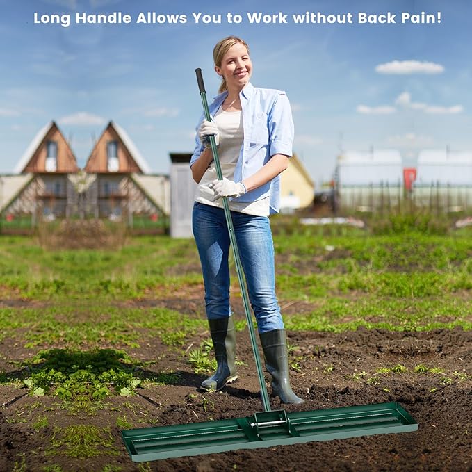 Goplus Lawn Leveling Rake, 46" x 10" Heavy Duty Level Lawn Tool w/ Ergonomic Handle for Soil