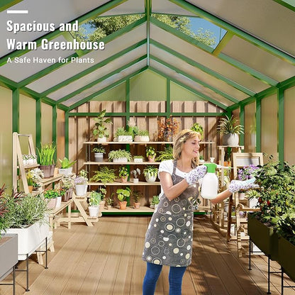 8x12 FT Greenhouse, Easy Assembly Aluminum Polycarbonate Greenhouses for Outdoors with Roof Vent
