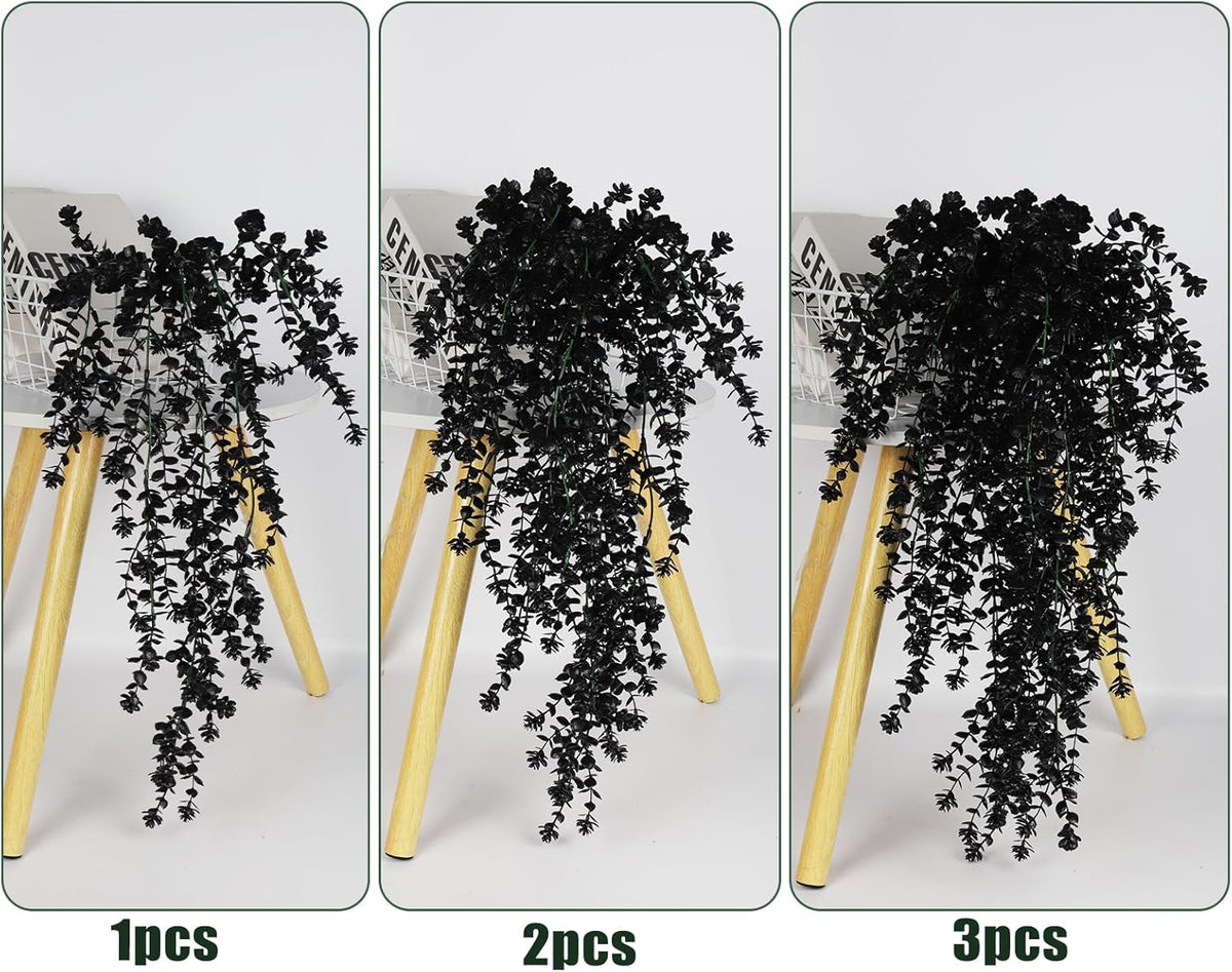 Black Hanging Flowers Faux Hanging Plants Black Artificial Hanging Plant Fake Greenery Faux UV