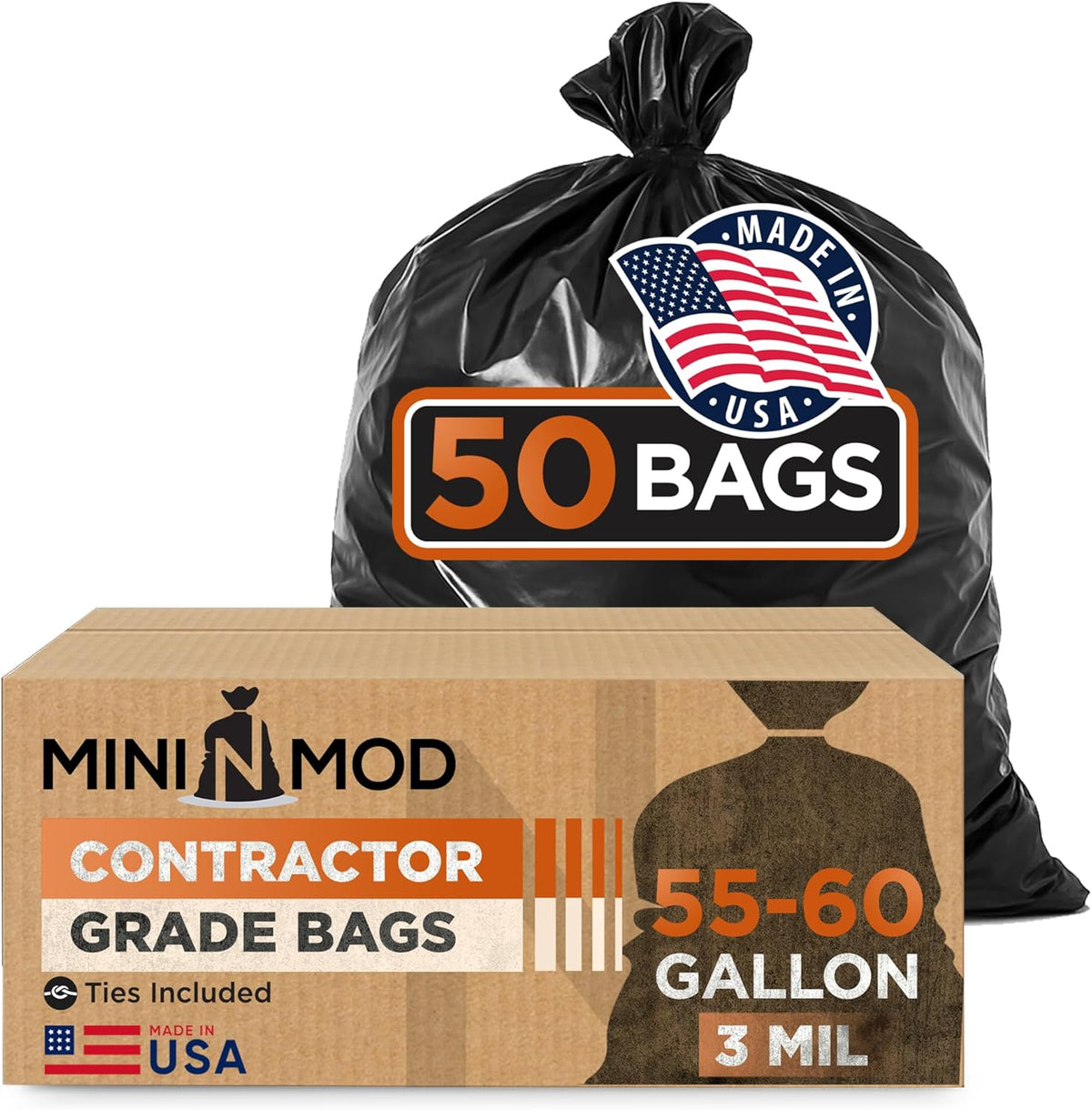 Contractor Garbage Bags 55 Gallon Heavy Duty | 50 Count | 3 Mil Construction Bags Heavy Duty with