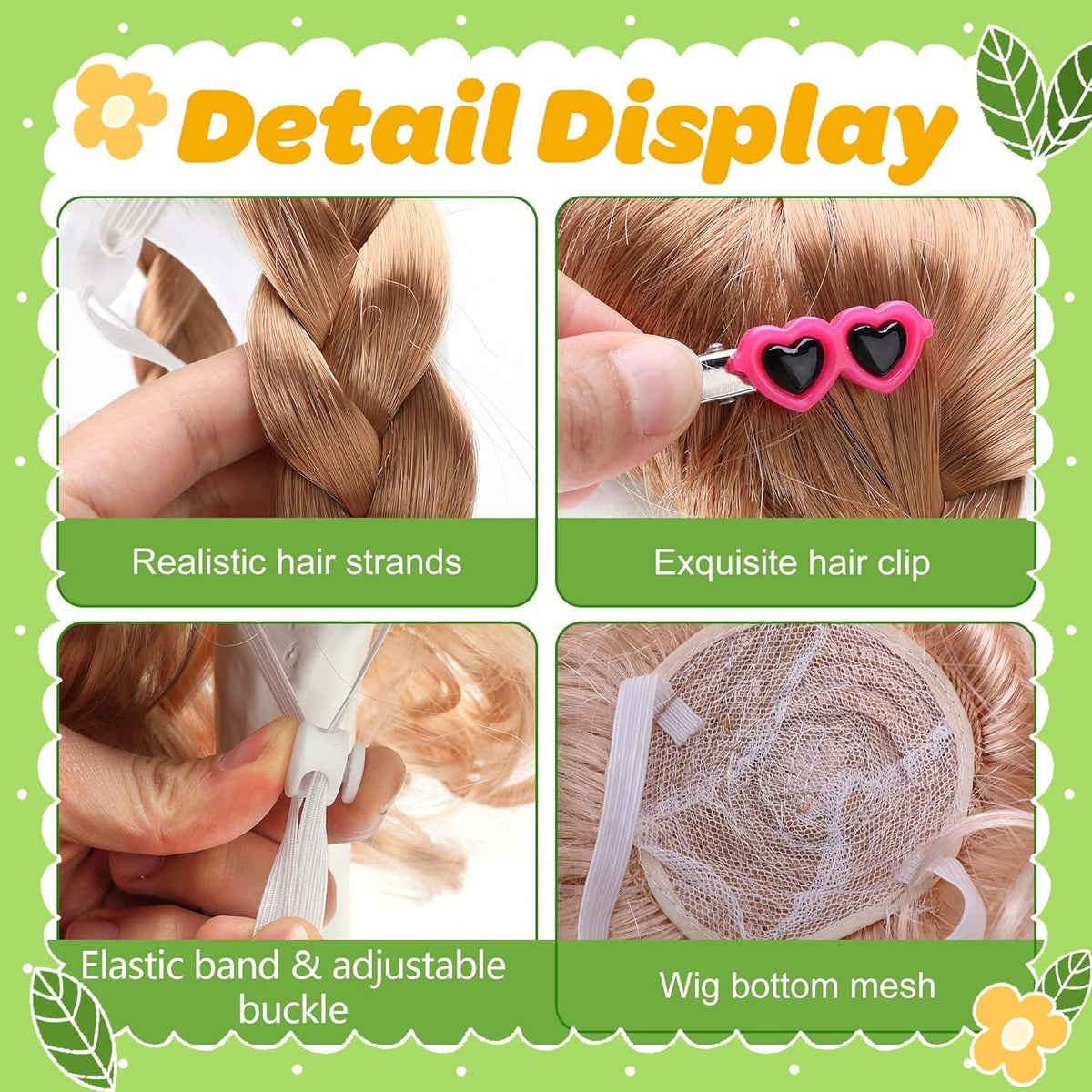 DECOHS 4 Pcs Porch Goose Wigs with Hair Clips, Cute Lawn Goose Statue Braid Wig, Porch Goose