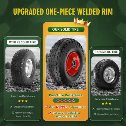 (2 Pack) 4.10/3.50-4 Flat Free Tire and Wheel 10-Inch Solid Wheel Replacement with 5/8