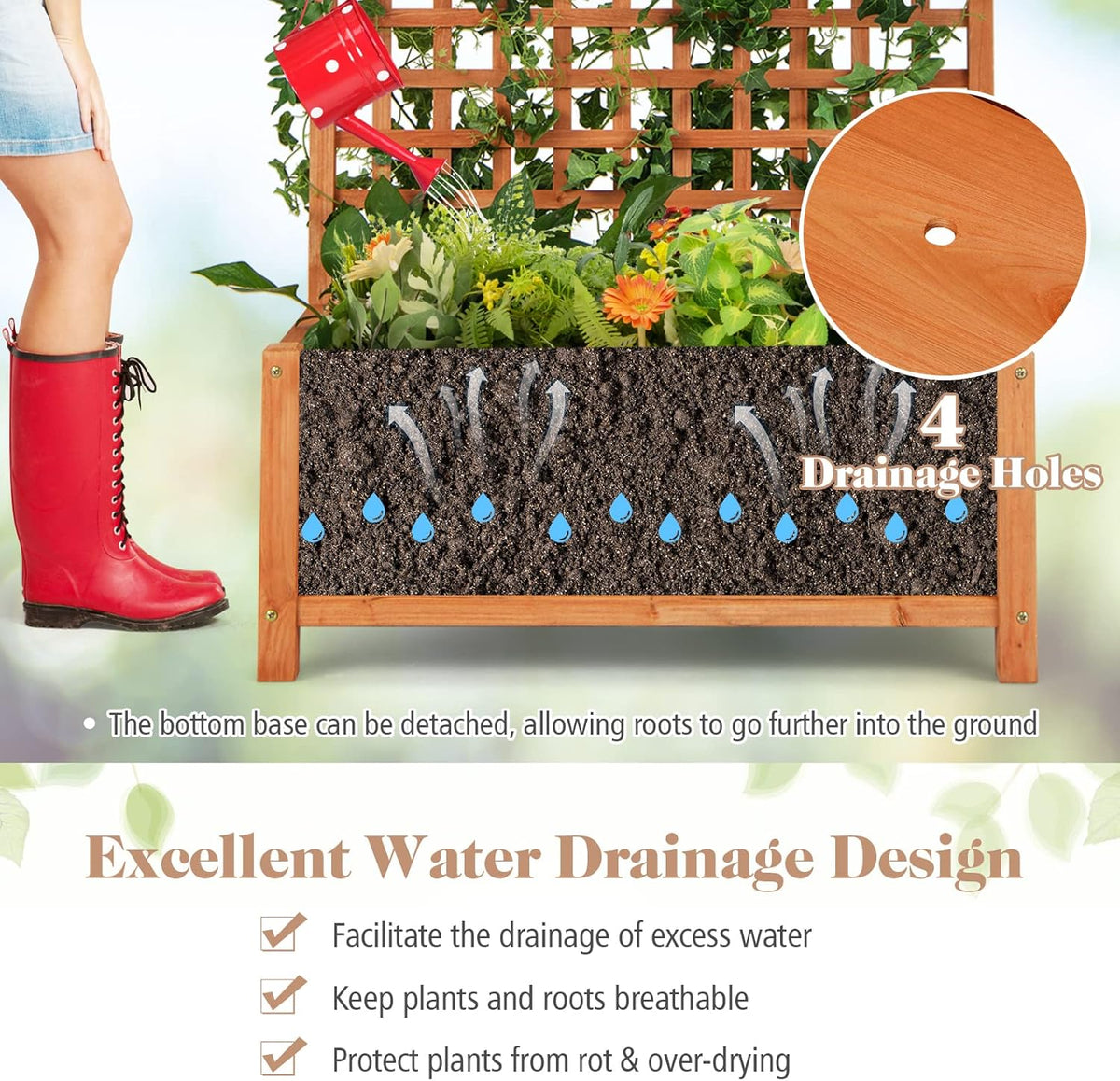 S AFSTAR Planter with Trellis Set of 2, 35.5x17.5x72.5 inch Wood Planter Box with Lattice Trellis &