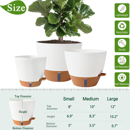 8/10/12 Inch Self Watering Pots for Indoor/Outdoor Plants - Large Plastic Planter with Drainage