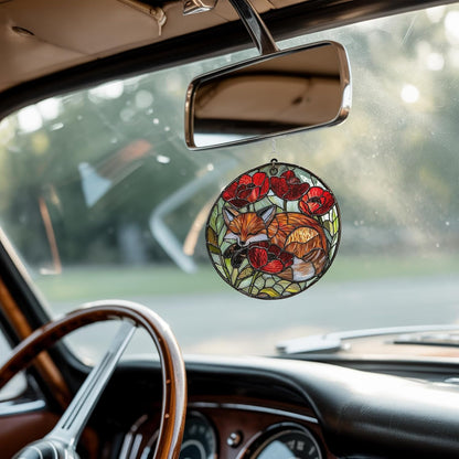 Fox Poppies Flower Acrylic Suncatcher Stained Glass Effect Window Car Hanging Christmas Ornament