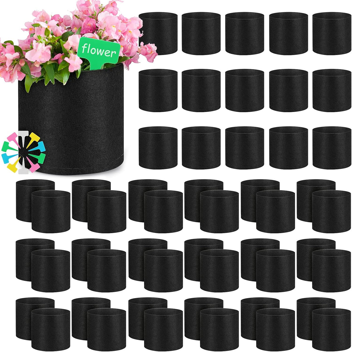 Nuanchu 50 Packs Grow Bags Small Aeration Fabric Pots Nonwoven Garden Bags Grow Pots Planter with