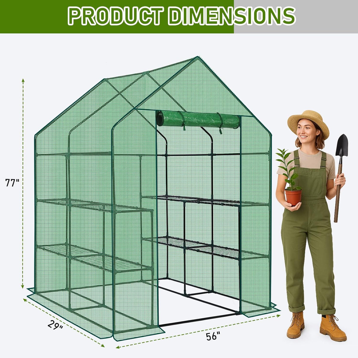 Outvita Walk-in Greenhouse, Outdoor Durable PE Plant Green House for Frost Protection with 3 Tiers