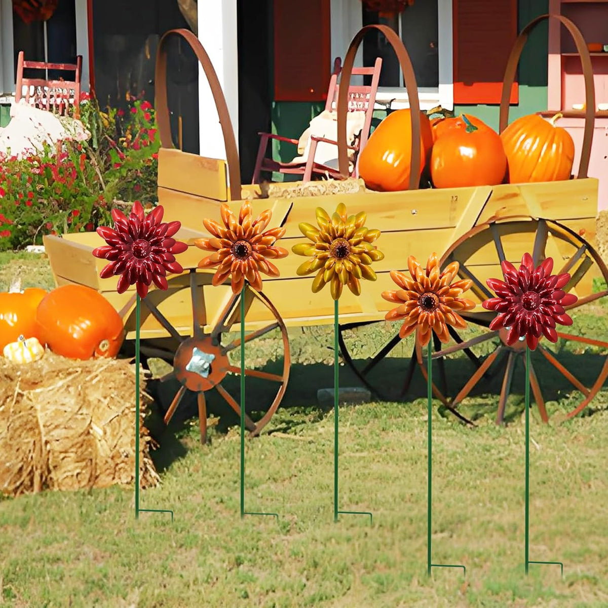 5 Pack Fall Metal Yard Stakes Decor, Autumn Yard Stakes Wind Spinners Outdoor Clearance, Fall