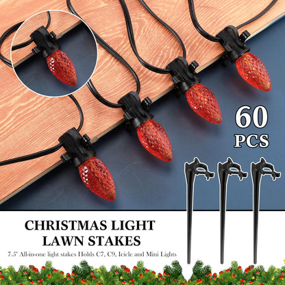 Jetec 60 Pieces Christmas Light Stakes Universal Yard Lawn Holiday 7.5 Inches Light Ground Stakes