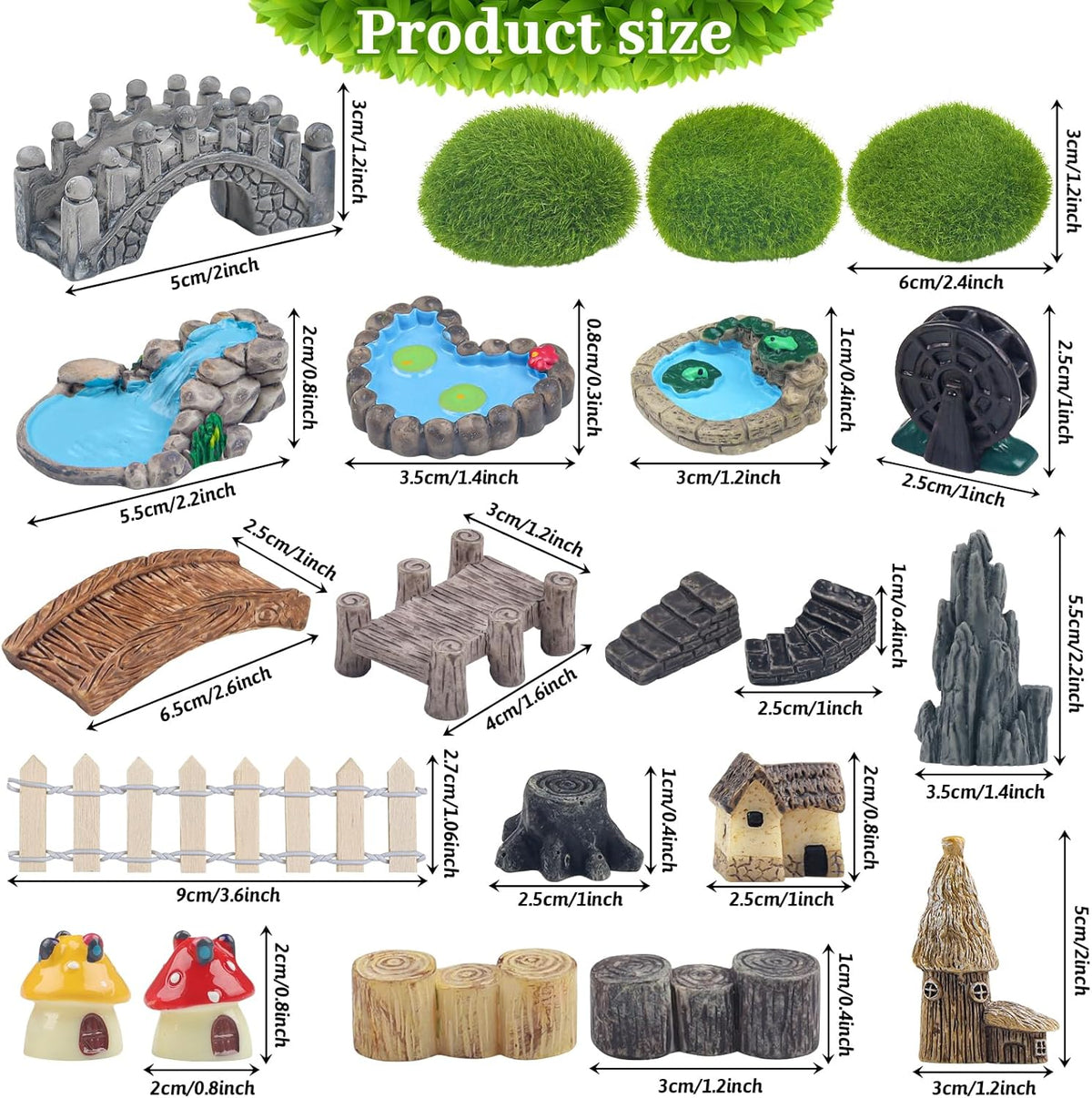 21 Pcs Fairy Garden Miniatures Accessories Bridge House Landscape Water Well Fence Figurines Pond
