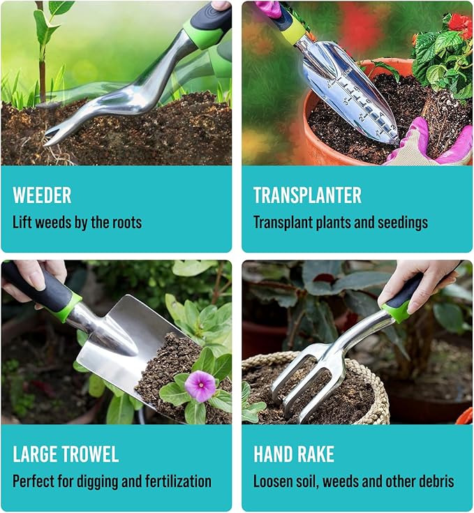 Heavy Duty Garden Tools 22 Pieces Floral Set - Rust Proof, Non-Slip, Durable Gardening Supplies