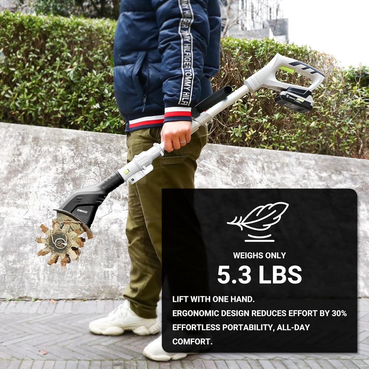 Cordless Electric Garden Tiller: DEKOPRO Power Cultivator for Effortless Soil Cultivation in Flower