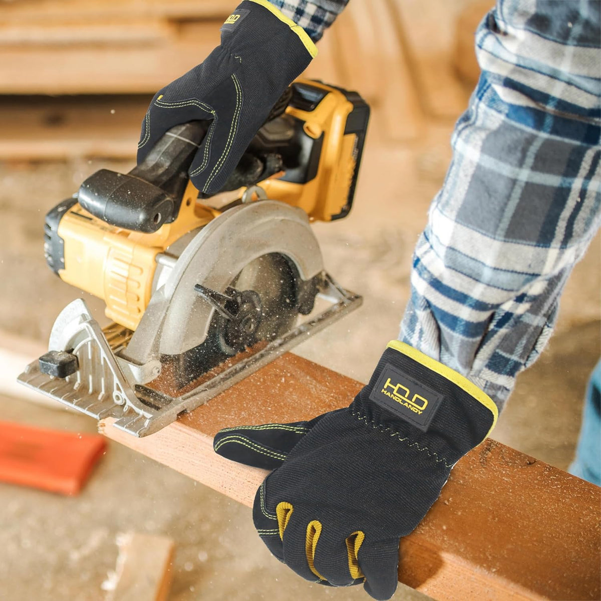 HANDLANDY Men Leather Gardening Gloves, Utility Work Gloves for Mechanics, Construction, Driver