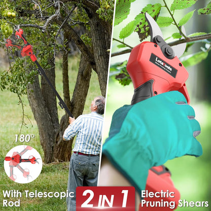 Electric Pruning Shears with Telescopic Rod, 50mm 1.96" Cutting Diameter Cordless Pruner with 2