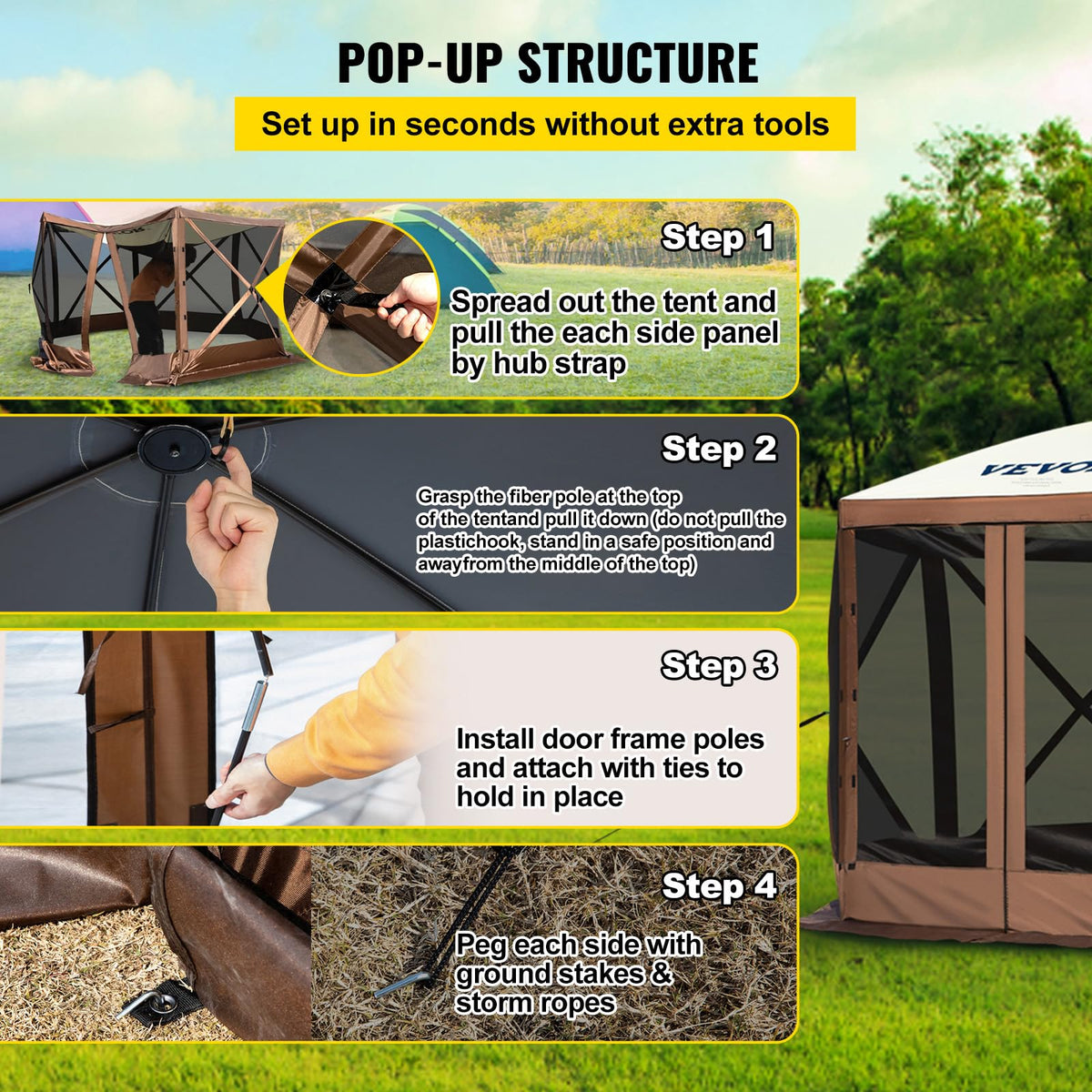 VEVOR Pop Up Gazebo Screen Tent, Pop-Up Instant Gazebo Tents with Mosquito Netting Outdoor Canopy