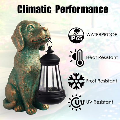 Dog Garden Statue Outdoor Décor with Solar Lights Lantern,Dog Solar Light Figurines Outside