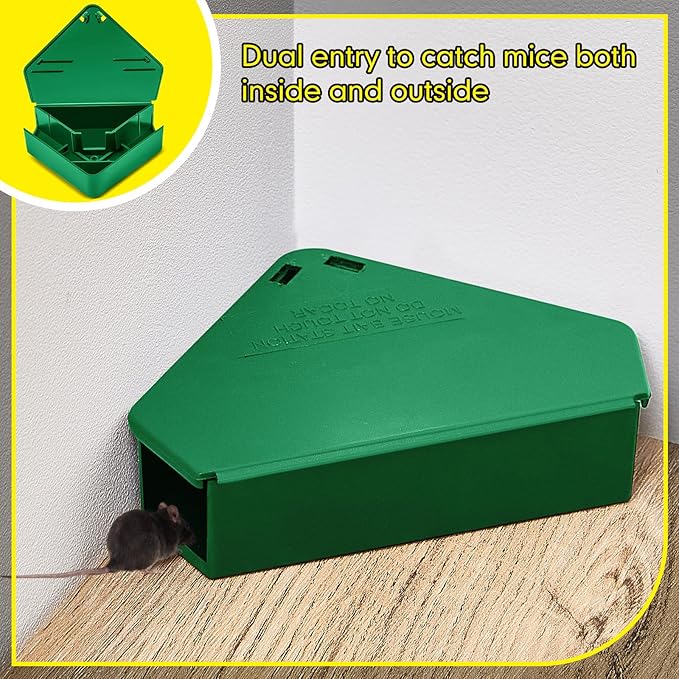 Qualirey 24 Pcs Mice Station with Key Triangle Bait Station Reusable Rodent Trap Bait Box, Keeps