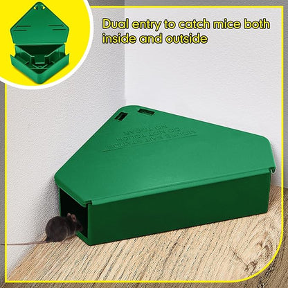 Qualirey 24 Pcs Mice Station with Key Triangle Bait Station Reusable Rodent Trap Bait Box, Keeps