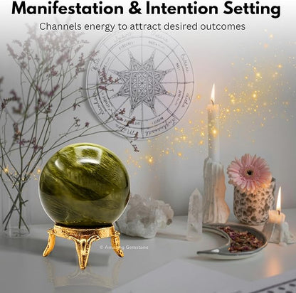 Amazing Gemstone Vesuvianite Crystal Ball with Stand - 2 Inches Crystal Sphere Meditation Balls for