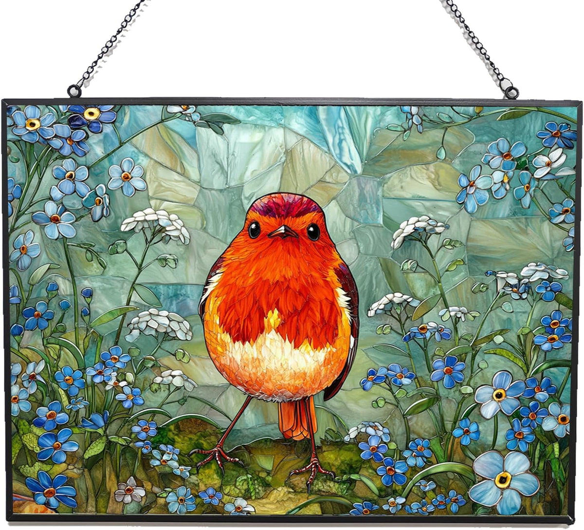 Customized Rectangle Robin Stained Glass Window Hanging Suncatcher Stained Glass Home Decor Garden