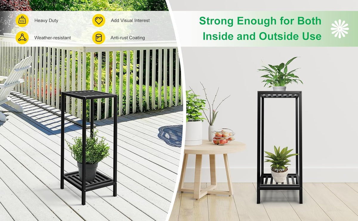 Zhongma 2 Tier 30" Tall Indoor Outdoor Plant Stand, 12 L x 12 W x 30 H inch, Heavy Duty Square