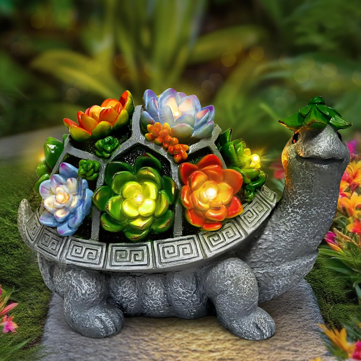 11.1 Inch Large Solar Garden Decor Turtle Statues Lights, Outdoor Figurine Decorations Ornament