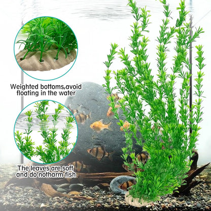 Hamiledyi 23" Tall Aquarium Plastic Plants - 2 Pack Soft Fish Tank Decor, Artificial Green Grass