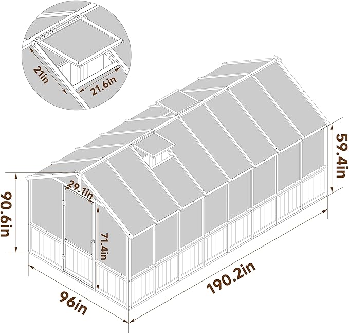 BlueWish 8x16FT Wood Greenhouse, Greenhouses with Cedar Frame, 6MM Thick Polycarbonate Panel