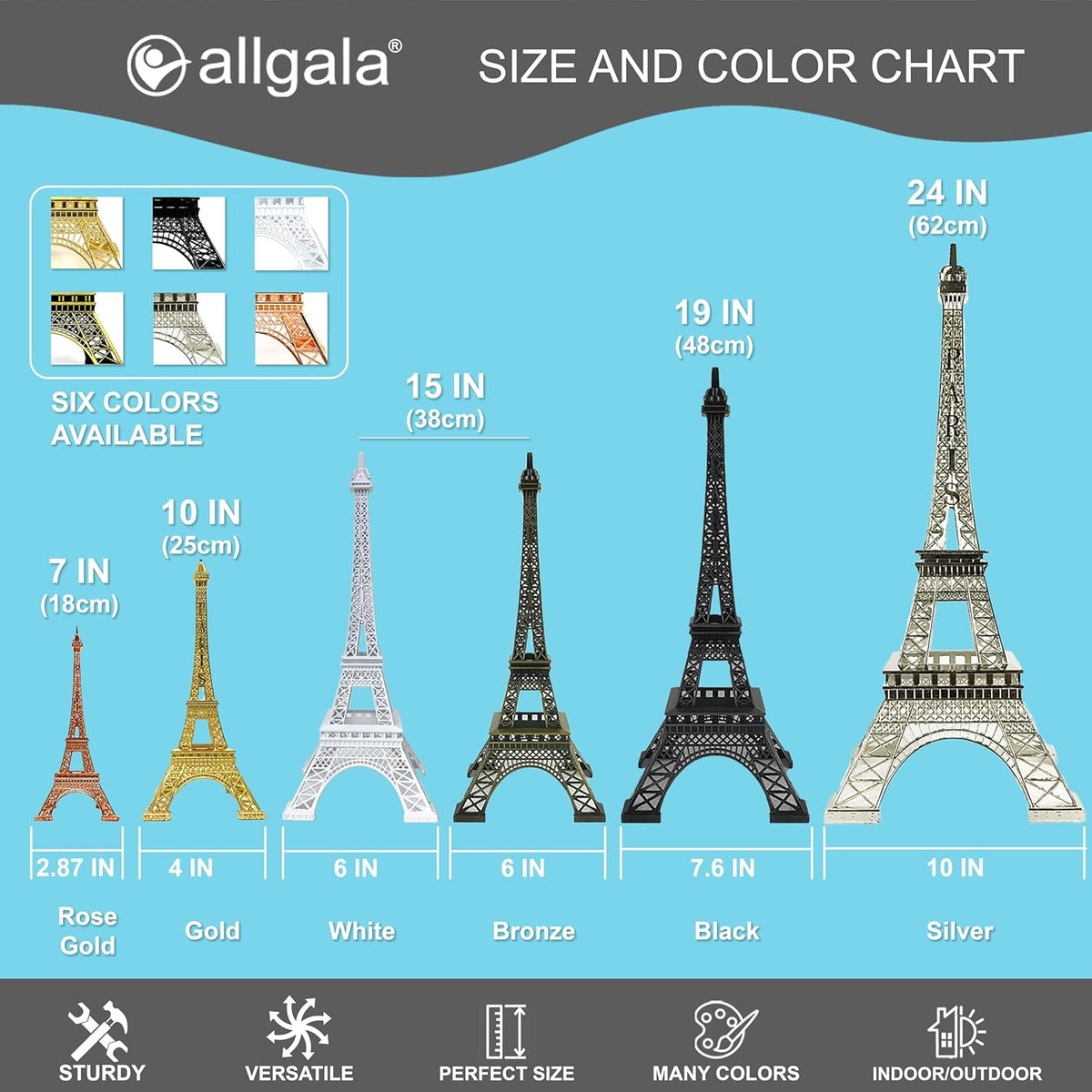 allgala 10" Eiffel Tower Statue Decor Alloy Metal, White