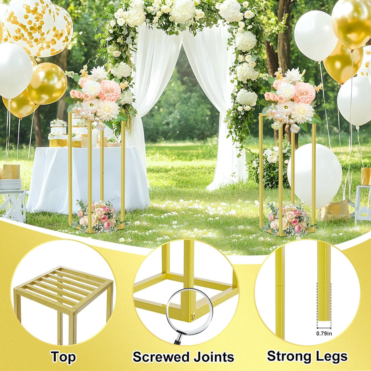 Gold Cylinder Stands for Party,2pcs Wedding flower stand,Metal Square Pedestal Stand for Display