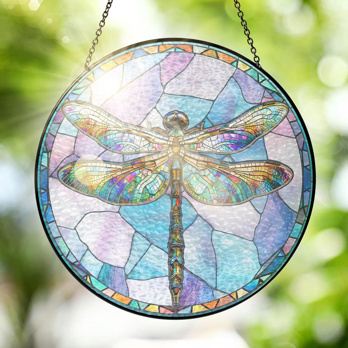 FLAGWIX Christmas Dragonfly Gifts for Women Men - Stained Glass Window Hanging 10 in - Dragonfly