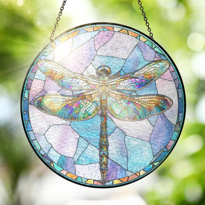 FLAGWIX Christmas Dragonfly Gifts for Women Men - Stained Glass Window Hanging 10 in - Dragonfly