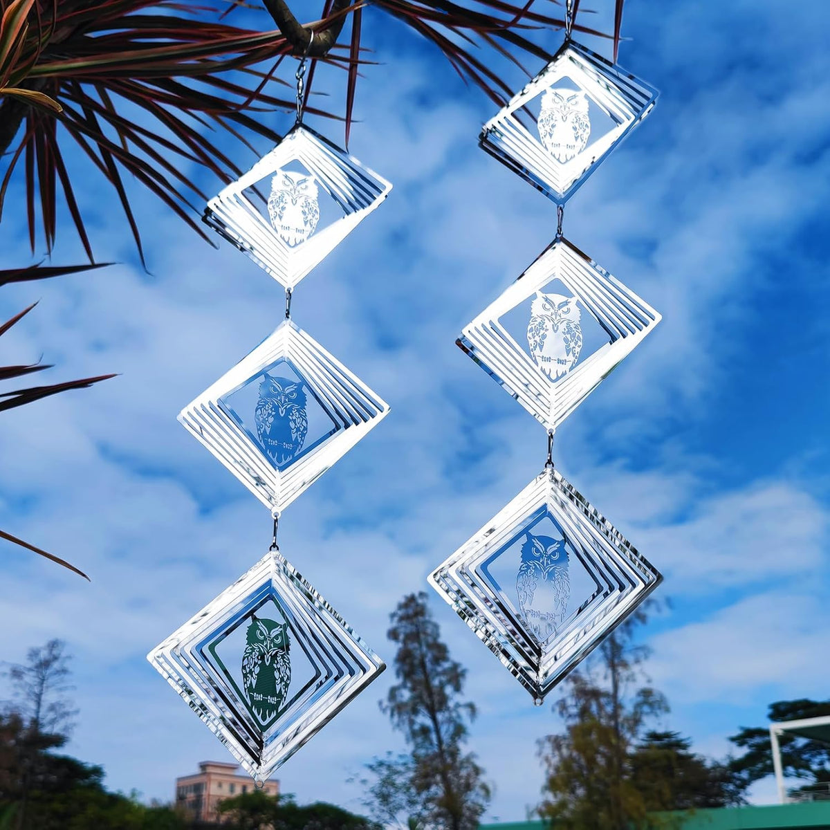 9 Discs Owl Bird Scare Set-Highly Reflective Double-Sided Bird Reflectors,Extra Sparkly Owl Wind