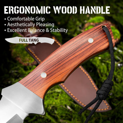 NedFoss 13" Survival Knife with Sheath, 7" Large Blade Camping Knives with Rosewood Handle, Full