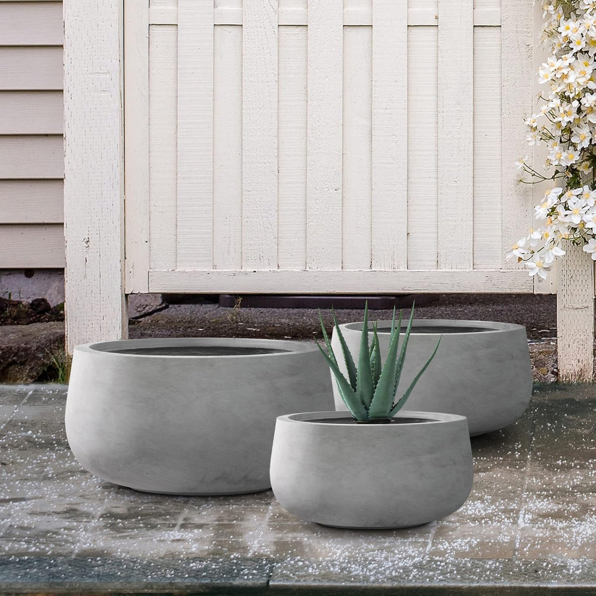 Kante 19.6",15.7",11.8" Dia Round Concrete Planters Set of 3, Outdoor Indoor Garden Plant Pots with