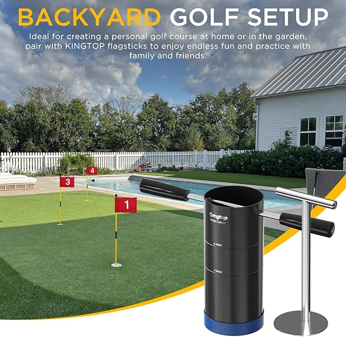 KINGTOP Portable Golf Hole Cutter – Detachable Handle, USGA Standard 4Inch & 6Inch Hole Digger