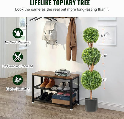 VEVOR Artificial Boxwood Topiary Tree, 48 inch Tall (2 Pieces), Triple Ball-Shaped Faux Topiary