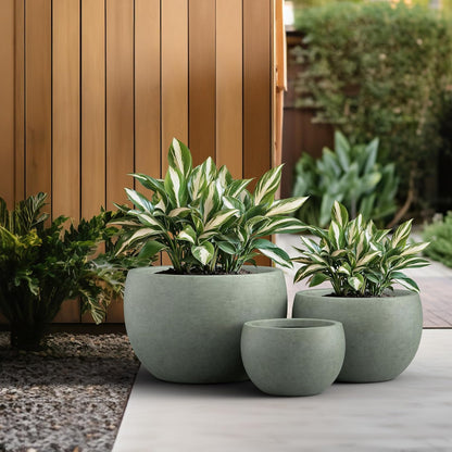 Kante 19.9",15.7",11.8" Dia Round Concrete Planter Set of 3, Outdoor/Indoor Large Bowl Plant Pots